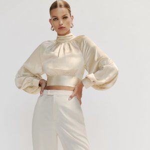 Reformation Julia Silk Top in Ivory, Size 6